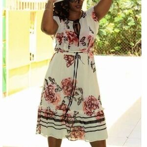 GUESS Dress Size XS Floral Ruffle Tie Neck Sheer Midi Feminine Y2K Fairy Gypsy